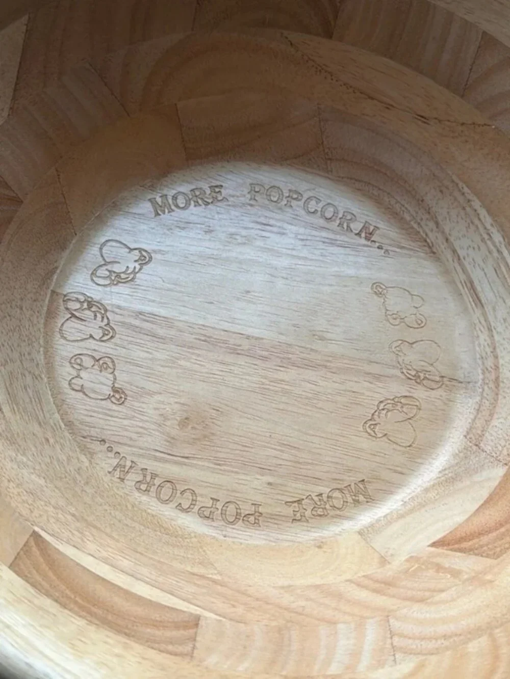Vintage Wooden Popcorn Bowl Engraved More Popcorn Serving Dish